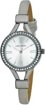 Ladies' Gun Metal Thin Strap Silver Case Crystal Bezel Watch