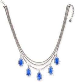 Silver-Tone Blue Stone Three-Row Frontal Necklace, 18" + 3" extender, Created for Macy's