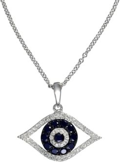 Effy Sapphire (1/4 ct. t.w.) and Black and White Diamond (1/8 ct. t.w.) Evil Eye Pendant in 14k Gold