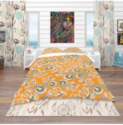 Designart 'Ornamental Floral Pattern With Flowers' Bohemian and Eclectic Duvet Cover Set - Queen Bedding