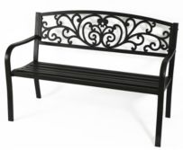 Gardenised Black Patio Garden Park Yard 50" Outdoor Steel Bench Powder Coated with Cast Iron Back