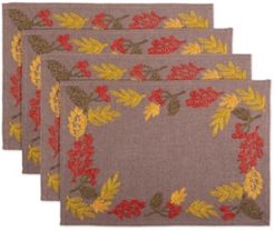 Shimmering Leaves Embroidered Placemat Set