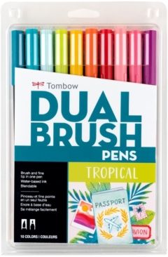 Dual Brush Pen Art Markers, Tropical, 10-Pack