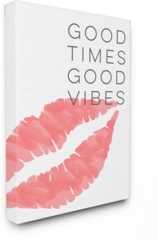 Good Times Good Vibes Lip Print Cavnas Wall Art, 16" x 20"