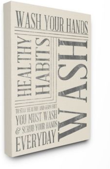 Home Decor Wash Your Hands Typography Bathroom Canvas Wall Art, 24" x 30"