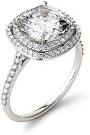 Moissanite Cushion Double Halo Ring 2-9/10 ct. t.w. Diamond Equivalent in 14k White Gold