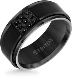 9mm Black Tungsten Carbide Step Edge Ring with 1/2 Cttw Black Sapphires