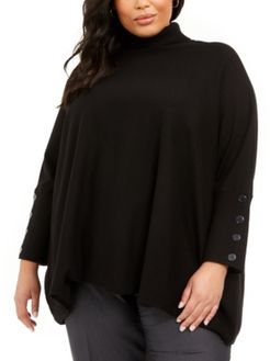 Plus Size Button-Sleeve Turtleneck Sweater