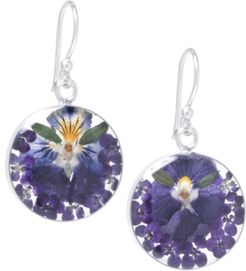 Medium Round Dried Flower Earrings in Sterling Silver. Available in Multi, Blue or Purple