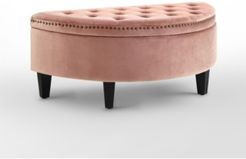 Jolie Upholstered Tufted Half Moon Storage Ottoman with Nailhead Trim