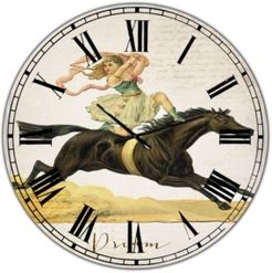 Dream Young Lady On Black Stallion Oversized Cottage Wall Clock - 36" x 28" x 1"