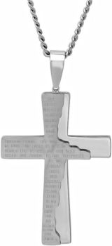 The Lord's Prayer Distressed Tablet Cross Pendant Necklace