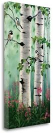 Chickadees in The Birch Trees by Julie Peterson Giclee on Gallery Wrap Canvas, 15" x 29"