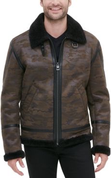 Camo Print Bomber Jacket with Faux Shearling