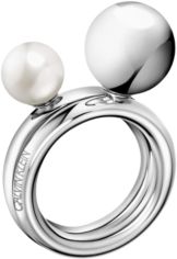 Bubbly Stainless Steel and White Pearl Imitation Ring Set