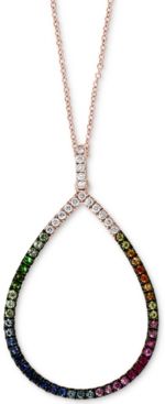 Effy Multi-Gemstone (1/4 ct.t.w.) & Diamond (1/8 ct.t.w.) Open Teardrop 18" Pendant Necklace in 14k Rose Gold