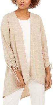 Open-Front Drawstring-Cuff Cardigan