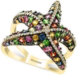 Effy Multi-Sapphire (2-1/2 ct. t.w.) & Diamond (1/4 ct. t.w.) Starfish Ring in 14k Gold