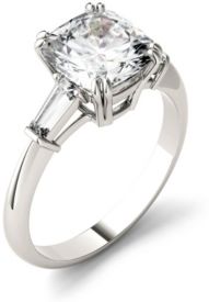 Moissanite Cushion and Baguette Engagement Ring 2-3/4 ct. t.w. Diamond Equivalent in 14k White Gold