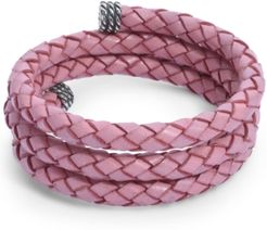 Pink Braided Leather Wrap Bracelet in Sterling Silver