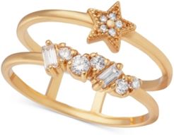 Swarovski Crystal Celestial Double Band Statement Ring in Gold-Plated Brass