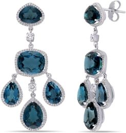 Blue Topaz (55 ct. t.w.) and Diamond (1 7/8 ct. t.w.) Geometric Dangle Earrings in 18k White Gold