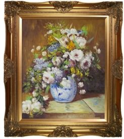 by Overstockart Grande Vase Di Fiori by Pierre-Auguste Renoir with Victorian Frame Oil Painting Wall Art, 32" x 28"