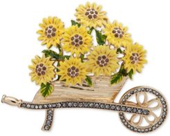 Gold-Tone Pave Sunflower Cart Pin