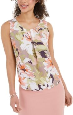 Pleated Floral-Print Top