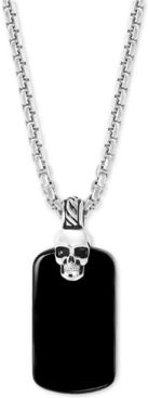 Effy Men's Onyx Skull Dog Tag 22" Pendant Necklace in Sterling Silver