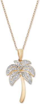 Diamond Palm Tree Pendant Necklace in 18k Gold over Sterling Silver and Sterling Silver (1/10 ct. t.w.)