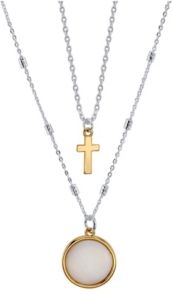 Two-Tone Fine Plated Silver Mother Of Pearl and Cross Layer Necklace