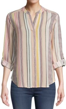 Split-Neck Striped Top