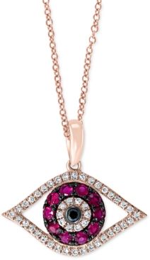 Effy Certified Ruby (1/4 ct. t.w.) & Diamond (1/8 ct. t.w.) 18" Evil Eye Pendant Necklace in 14k Rose Gold