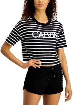 Performance Logo Striped Cropped T-Shirt