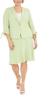 Plus Size One-Button Tie-Sleeve Jacket and Skirt Suit