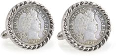 Silver Barber Dime Rope Bezel Coin Cuff Links