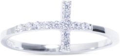 Cubic Zirconia East-West Cross Ring in Sterling Silver, Created for Macy's