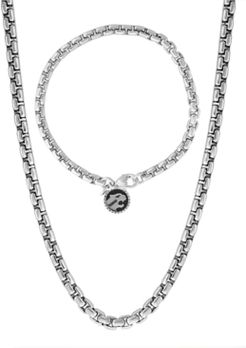 Effy 2-Pc. Set Men's Rounded Box Link 22" Chain Necklace & Matching Logo Bracelet in Sterling Silver