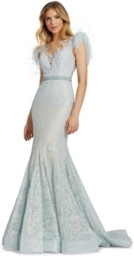 Embellished Illusion-Neck Gown