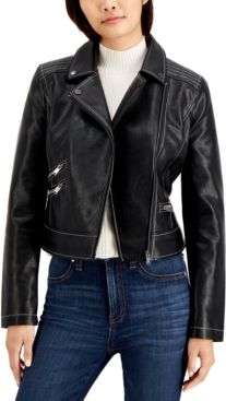 Juniors' Faux-Leather Moto Jacket