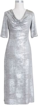 Petite Drape-Neck Metallic Dress