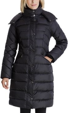 Faux-Fur Collar Hooded Down Puffer Coat