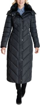 Faux-Fur-Trim Hooded Maxi Puffer Coat