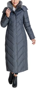 Faux-Fur-Trim Hooded Maxi Puffer Coat