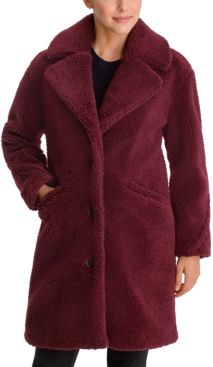 Notch-Collar Teddy Faux-Fur Coat