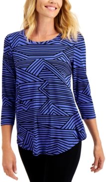 Plus Size Abstract-Stripe Top, Created for Macy's