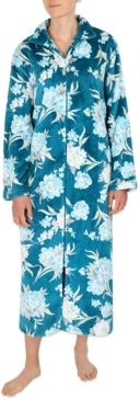 Floral-Print French Terry Long Zipper Robe