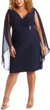 Plus Size Embellished Chiffon-Cape Dress