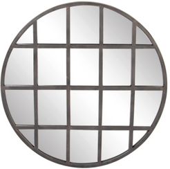 Large Industrial Round Wall Mirror with Metal Grid Overlay